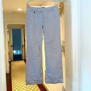 Banana Republic Blue Martin Wide Leg Fit Pinstripe Seersucker Pants